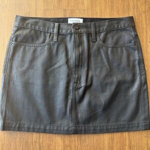FRAME Coated Denim Skirt Noir Black Jeans Mini A-line Skirt Womens 30 Made USA